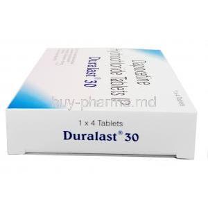 Duralast, Dapoxetine 30mg, Sun Pharma, Box side view