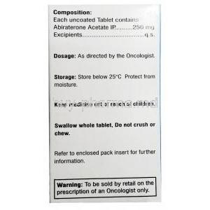 Celbira, Abiraterone Acetate 250mg, 120tablets, Celon Laboratories, Box information, Dosate, Storage, Warning