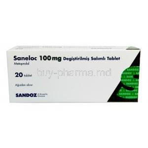 Saneloc, Metoprolol Succinate 100 mg, Sandoz, Box front view
