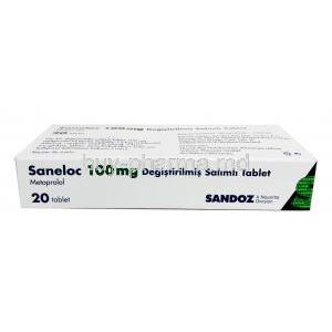 Saneloc, Metoprolol Succinate 100 mg, Sandoz, Box bottom view