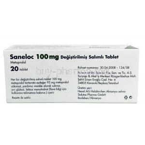 Saneloc, Metoprolol Succinate 100 mg, Sandoz, Box information, Manufacturer