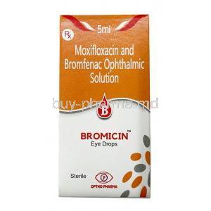 Bromicin Eye Drop, Bromfenac 0.09% w/v/ Moxifloxacin 0.5% w/v, Eye Drop 5mL, Optho Pharma Pvt Ltd,  Box front view