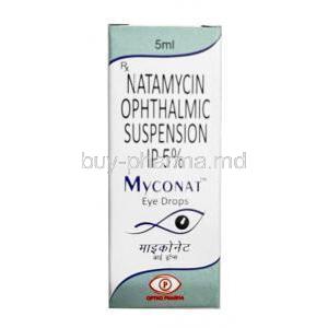 Myconat Eye Drop, Natamycin 5% w/v, Eye Drops 5mL, Optho Pharma Pvt Ltd, Box front view