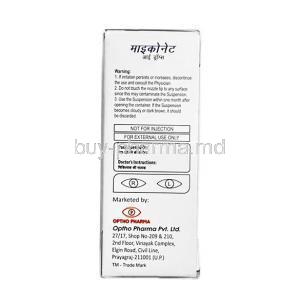 Myconat Eye Drop, Natamycin 5% w/v, Eye Drops 5mL, Optho Pharma Pvt Ltd, Box information, Manufacturer