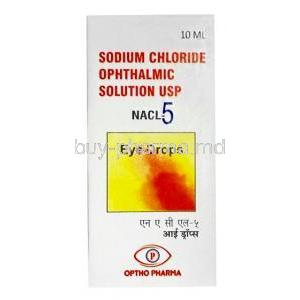 Nacl 5 Eye Drops, Sodium Chloride 5% w/v, Eye Drops 10mL, Optho Pharma Pvt Ltd,Box front view