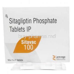 Sitavac 100, Sitagliptin 100mg, 7Tablets, Box and Blisterpack