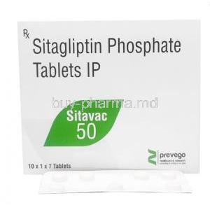 Sitavac 50, Sitagliptin 50mg, 7 Tablets, Box, Blisterpack