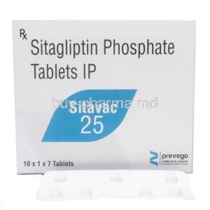 Sitavac 25, Sitagliptin 25mg, 7 Tablets, Prevego Healthcare, Box, Blisterpack