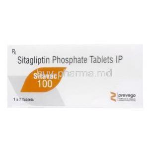 Sitavac 100, Sitagliptin 100mg, 7 Tablets, Box front view