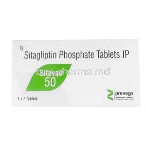 Sitavac 50, Sitagliptin 50mg, 7 Tablets, Box front view