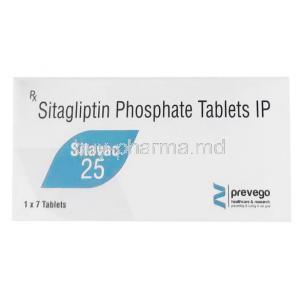 Sitavac 25, Sitagliptin 25mg, 7Tablets, Prevego Healthcare, Box front view