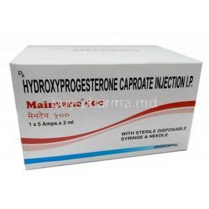 Maintane Injection, Hydroxyprogesterone 500mg per ml, Injection 2ml, Jagsonpal Pharmaceuticals Ltd, Box