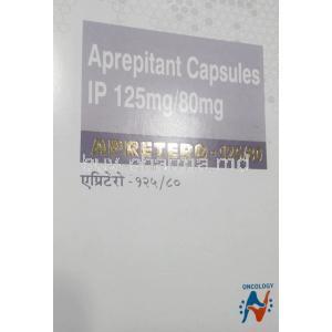 Apretero, 1 cap Aprepitant 125mg + 2 cap Aprepitant 80mg, 1kit,  Hetero Drugs Ltd, Box front view