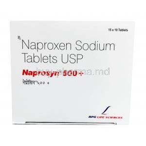 Naprosyn 500 Plus, Naproxen 550mg, RPG Life Sciences Ltd, Box side view