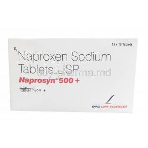 Naprosyn 500 Plus, Naproxen 550mg, RPG Life Sciences Ltd, Box back view