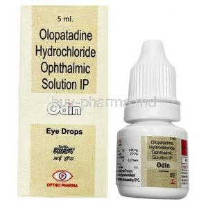 Odin Eye Drop, Olopatadine 2.22mg, Eye drop 5mL, Optho Phama, Box, Bottle