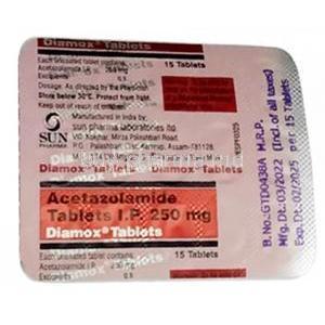 Diamox, Acetazolamide 250mg, 15tabs Pfizer, Blisterpack information