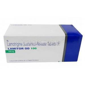 Lamitor OD 100, Lamotrigine 100mg, Torrent Pharma, Box side view