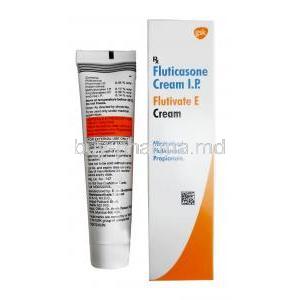 Flutivate E Cream, Fluticasone propionate 0.05%, Cream 30g, GSK, Box, Tube information