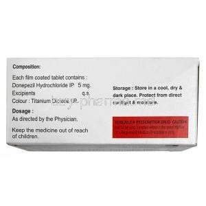 Donzinol, Donepezil 5mg, Knoll Pharmaceuticals Ltd, Box information, Composition, Storage