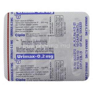 Urimax , Generic Flomax,  Tamsulosin 0.2 Mg Packaging
