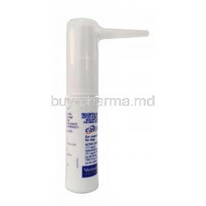 Easotic Ear Suspension, Hydrocortisone Aceponate 1.11mg per ml, Miconazole 15.1mg per ml, Gentamicin 1505 IU per ml, Ear Suspension 10ml, Virbac Animal Health, bottle side view