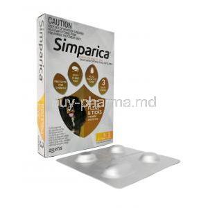 Simparica Chwable for Dogs(Orange), Sarolaner 10mg, For Small Dogs 5.1-10kg 20mg 3 Chewable tabs, copyZoetis, Box, Blisterpack