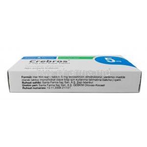 Crebros, Levocetirizine 5 mg, 20tablets, Santa Farma, Box information, Manufacturer