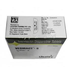 Vermact, Ivermectin 6mg, Dispersible Tablet, Mankind Pharma, Box information, Mfg date, Exp date