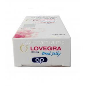 Lovegra Oral Jelly, Sildenafil 100mg, 5g X 7 sachets Oral Jelly, Ajanta Pharma, Box bottom view