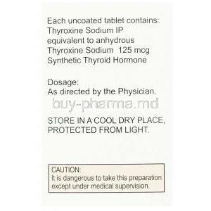 Thyrox, Thyroxine Sodium 125  Mcg  Composition