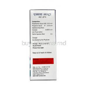 Aqueous Ultra Eye Drop, Polyethylene Glycol 0.4% w/v/ Propylene Glycol 0.3% w/v, Eye Drop 10mL, Optho Pharma Pvt Ltd, Composition, Dosage