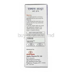 Aqueous Ultra Eye Drop, Polyethylene Glycol 0.4% w/v/ Propylene Glycol 0.3% w/v, Eye Drop 10mL, Optho Pharma Pvt Ltd, Box information, warning