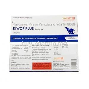 Kiwof Plus for Dogs, Praziquantel 50mg, Pyrantel Pamoate 144mg, Febantel 150mg, Sava Vet, Box information