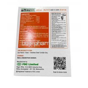 Electral Oral Rehydration Salts Powder  Orange fravour, 21.8 g per Sachet, FDC Ltd, Box information