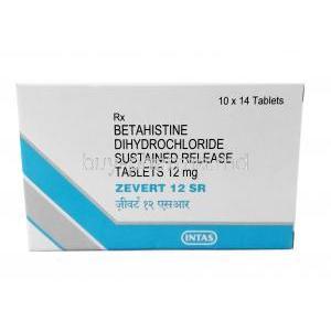 Zevert, Betahistine 12mg, 14 SR Tablet, Intas Pharma, Box front view