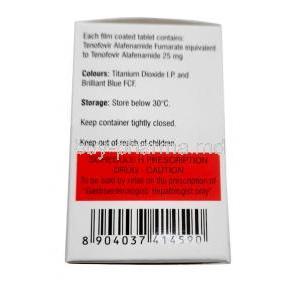 Tafnat, Tenofovir 25 mg, 30 tablets, Natco Pharma, Box information, Storage, Caution
