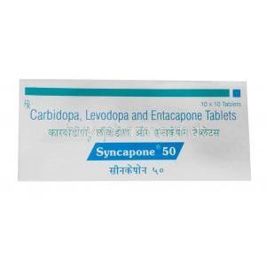 Syncapone 50,Levodopa 50mg/ Carbidopa 12.5mg/ Entacapone 200mg, Sun Pharma, Box front view