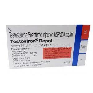 Testoviron Depot Injection, Testosterone 250mg, Ampule 1mL, Zydus Cadila, Box(10ampules) information
