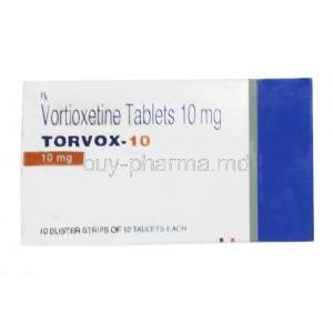 Torvox 10, Vortioxetine 10mg, Torrent Pharma, Box front view