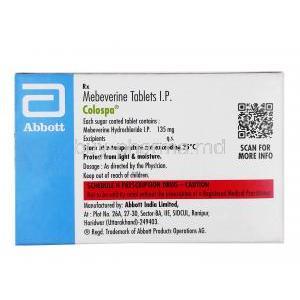 Colospa, Mebeverine 135mg, Abbott, Box information