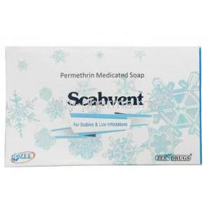 Scabvent Soap, Permethrin 1%, Soap 75g, Zee Laboratories Ltd, Box front view