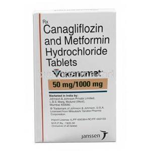 Vokanamet, Canagliflozin 50mg/ Metformin 1000mg, 60tablets, Johnson & Johnson Ltd, Box information