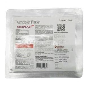 KetoPLAST Plus, Ketoprofen 30mg,Transdermal patch, Zuventus Healthcare, pouch  information