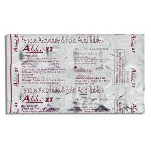 Aloha-XT, Ferrous Ascorbate/ Folic Acid ,  Ferrous Ascorbate/ Folic Acid  100 Mg/ 1.5 Mg Tablets (Indoco)
