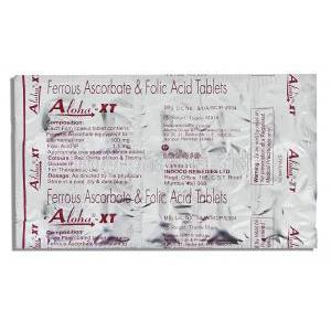 Aloha-XT, Ferrous Ascorbate/ Folic Acid ,  Ferrous Ascorbate/ Folic Acid  100 Mg/ 1.5 Mg Tablets (Indoco)