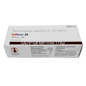 Folitrax Injection, Methotrexate 25mg per ml, 1mL ampoule, Ipca Laboratories, Box information, Dosage
