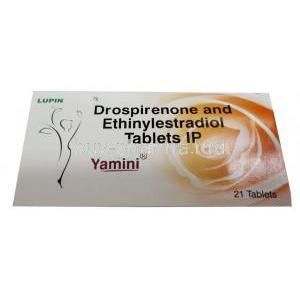 Yamini, Drospirenone 3 mg/ Ethinyl Estradiol 0.03mg, 21tablets, Lupin, Box front view