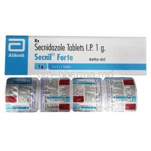 Secnil Forte, Secnidazole 1000mg, 2tablets, Abbott, Box, Blisterpack information