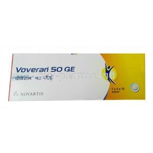 Voveran GE, Diclofenac 50mg, 15tablets, Novartis India, Box back view